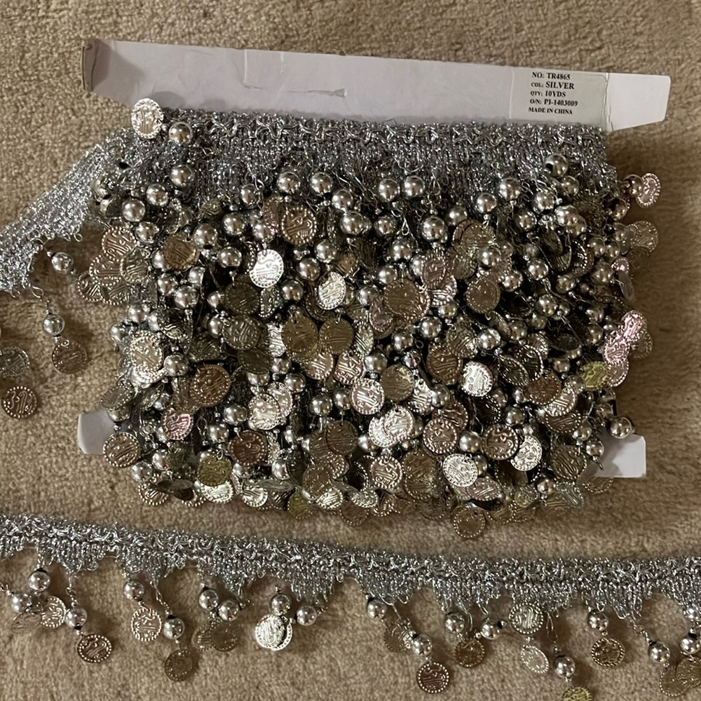 Silver Coin Fringe Trim 10yd for $30